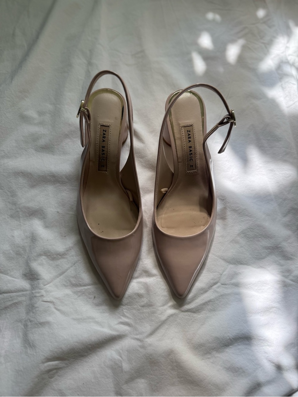 Zara Blush Patent Pointed Slingback Heels